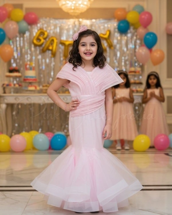 Girls Fish Cut Party Wear Gown Stylish Designer Dress Pink Blue India