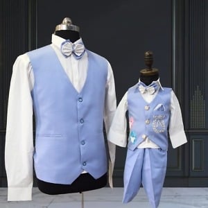 Blue Father Son Matching Waistcoat Set Family Coordinated Outfit Pink Blue India