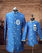 Father Son Matching Indo Western Outfit with Custom Initial Pink Blue India