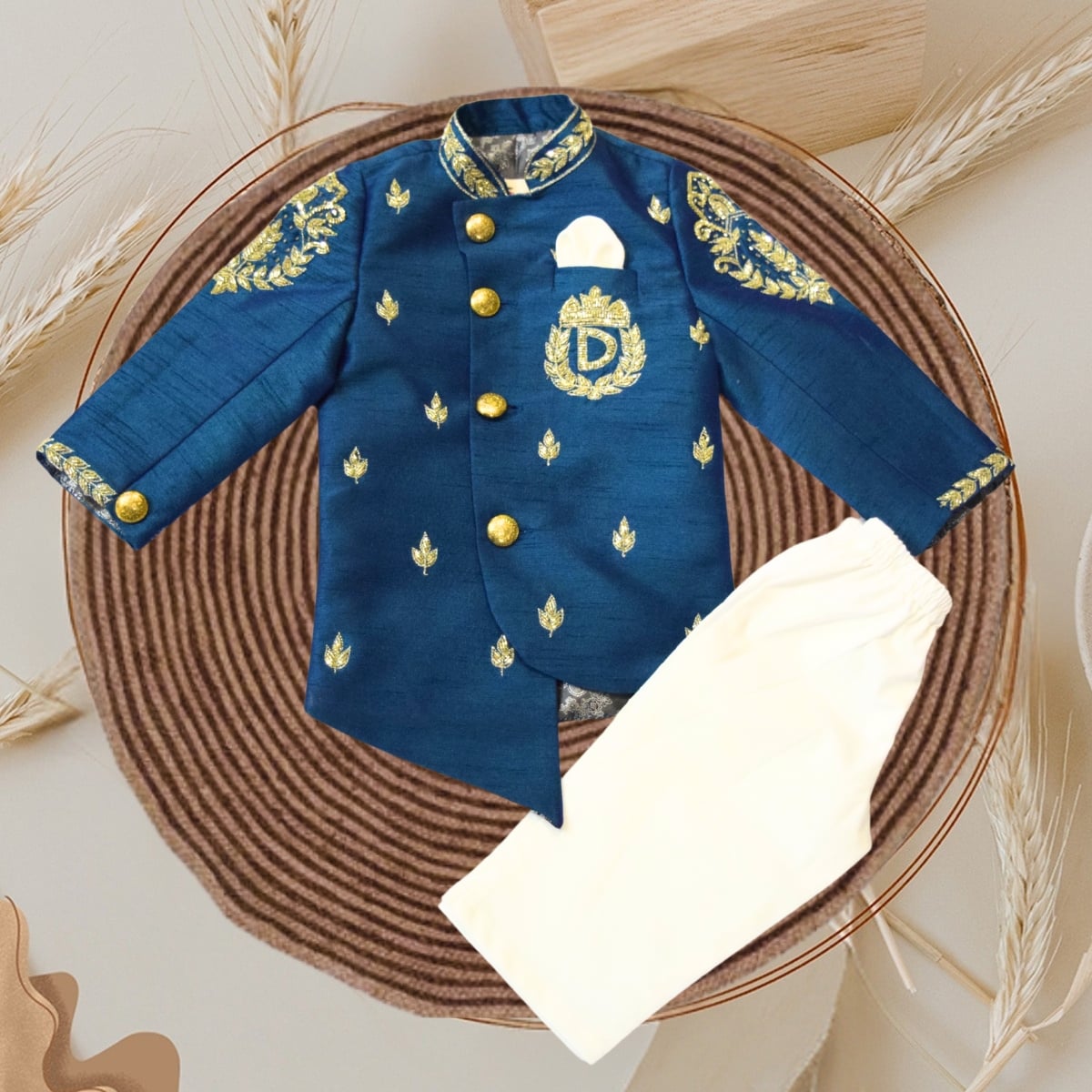 Hand Work Blue Sherwani for Boys Wedding and Festive Wear Pink Blue India