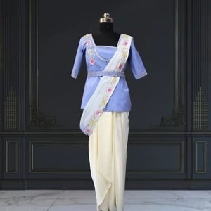 Indo Western 3 Piece Dress for Women Party Wear Fashion Outfit Pink Blue India