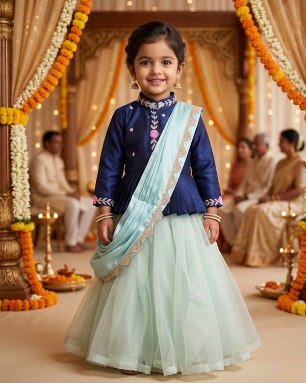 Blue Peplum Lehenga Set for Girls Party Wear