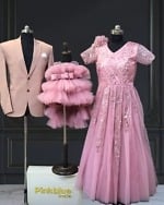 Party Wear Family Matching Outfits Custom Designed Set Pink Blue India