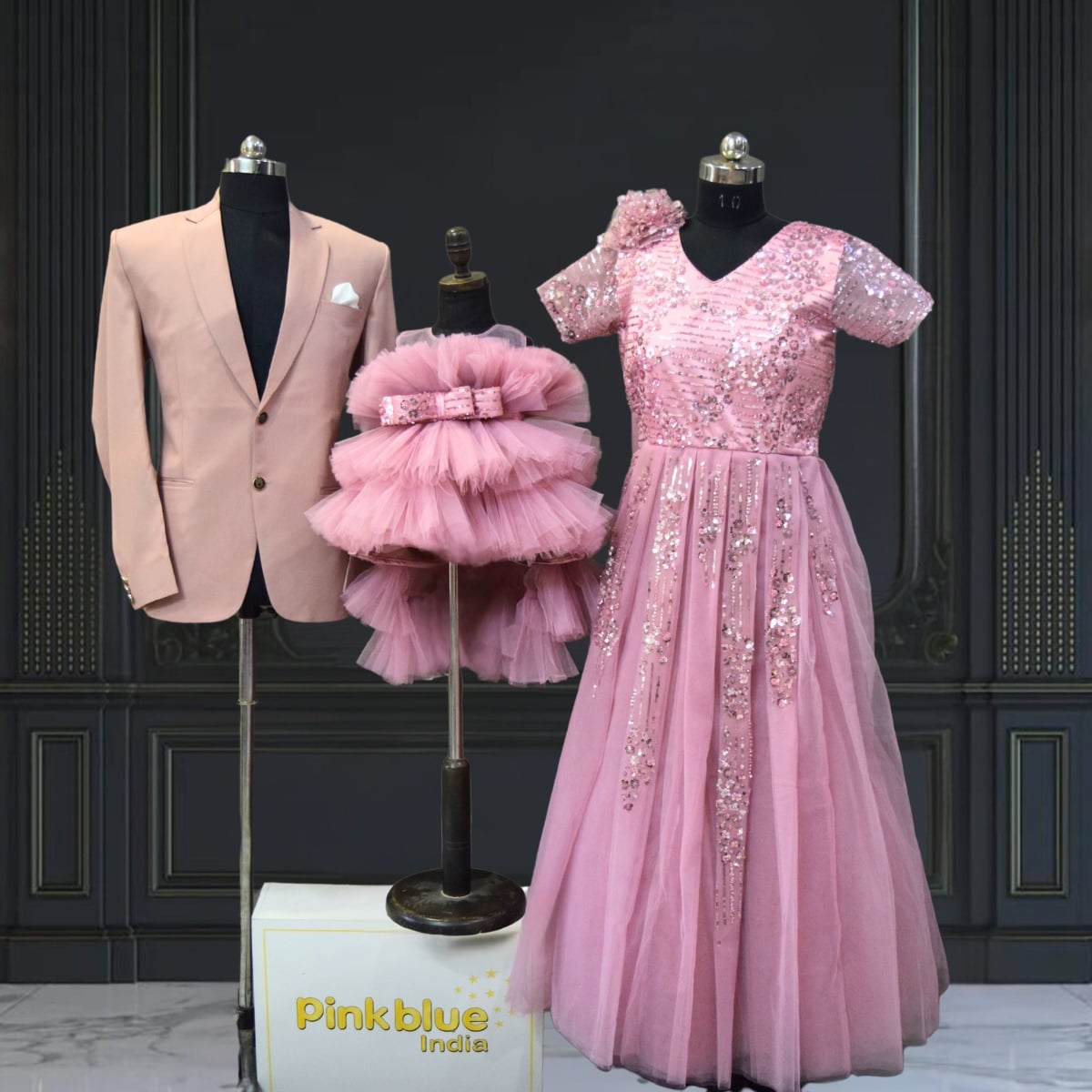 Party Wear Family Matching Outfits Custom Designed Set Pink Blue India