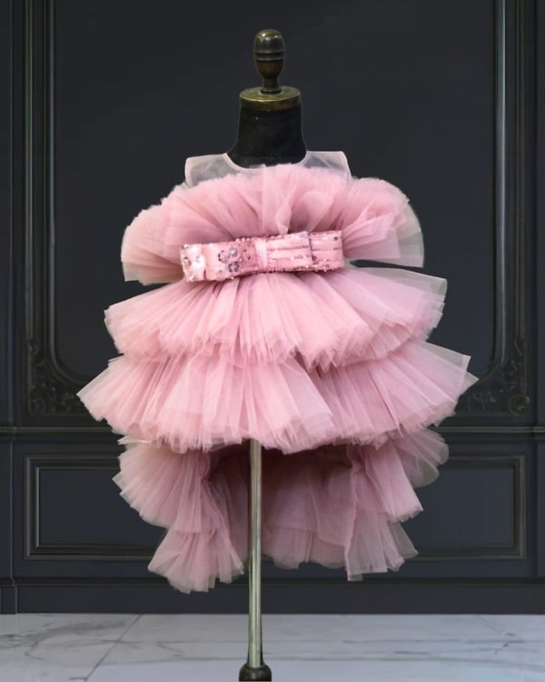 Girls Pink High Low Layered Dress Birthday Party Wear Trendy Outfit Pink Blue India