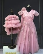 Mother Daughter Matching Pink Dress Set Family Coordinated Outfit Pink Blue India