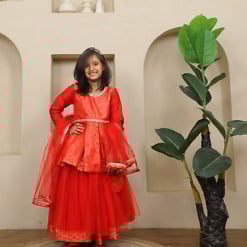 red-peplum-lehenga-set-with-dupatta-for-girls