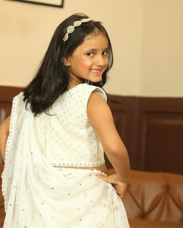 Girls White Georgette Lehenga Set Wedding Wear Pink Blue India side view