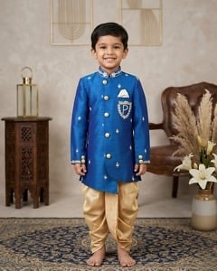Baby Boys Sherwani with Golden Dhoti Personalised Initial