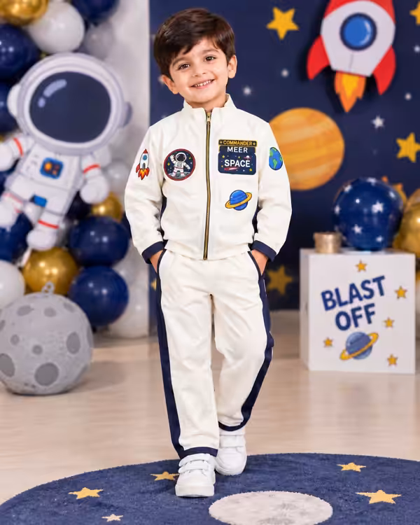 Astronaut birthday theme boy outfit, space theme boys birthday, white crepe collar neck full sleeve, made to order, express shipping worldwide, Pink Blue India