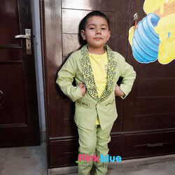 Casual Wear 3 piece Boy Green Jacket with Trousers 