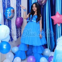 Blue color Tail Birthday Party Gown happy client diary picture
